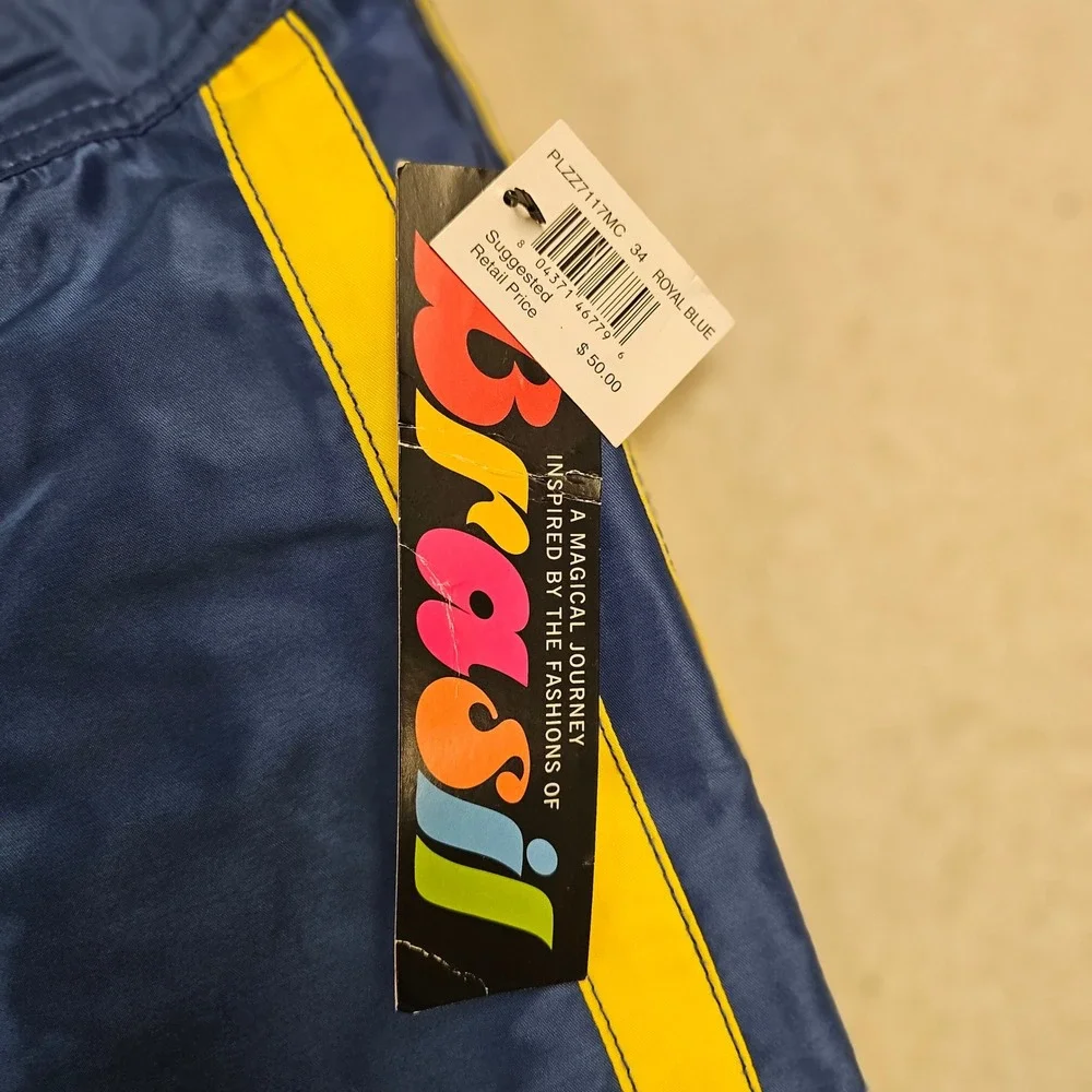 Brasil Men Swim Trunks Royal Blue Yellow Stripe Board Shorts Size 34  PLZZ7117MC